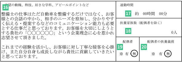 履歴書志望動機・通勤時間・扶養など